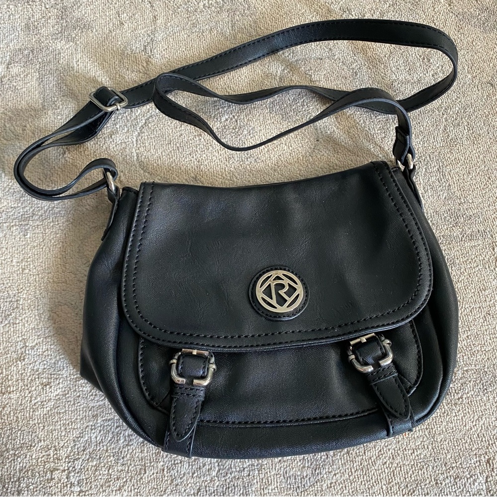 Relic Crossbody Bag Black Silver Faux Leather Buckle Accent Adjustable Strap